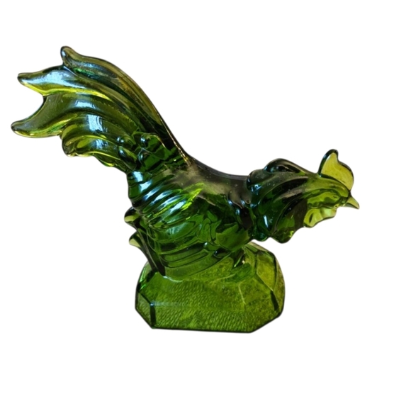 L.E. Smith Green Glass Fighting Rooster Vintage Farmhouse Style Primitive - Picture 1 of 4